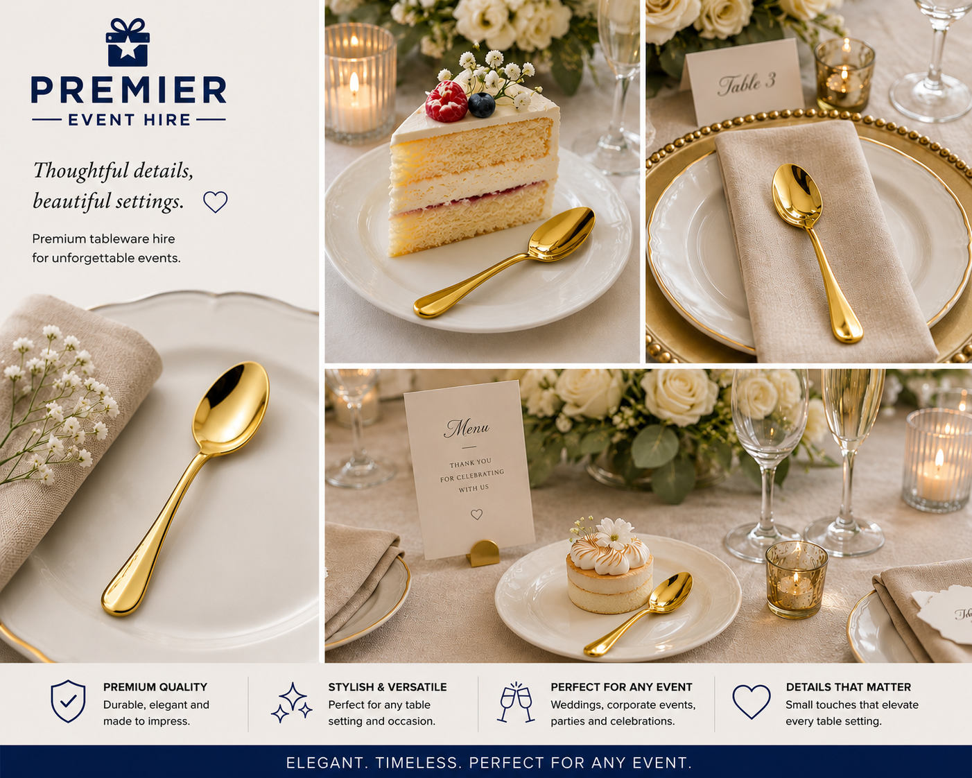 Gold Dessert Spoon Hire - Image 2