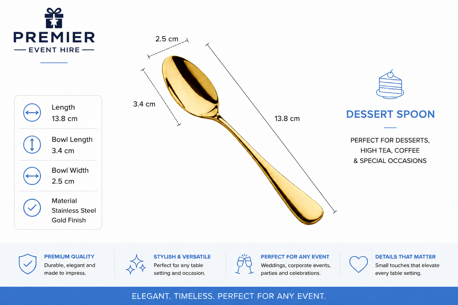Gold Dessert Spoon Hire - Image 3